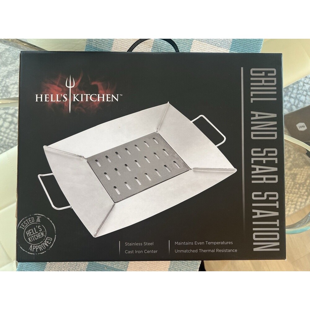 Hell’s Kitchen Grill & Sear Station Stainless Steel BBQ Grilling Pan Open Box